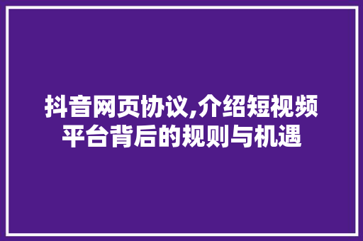 抖音网页协议,介绍短视频平台背后的规则与机遇