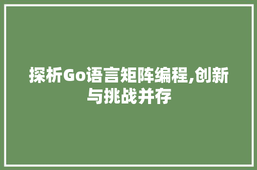 探析Go语言矩阵编程,创新与挑战并存