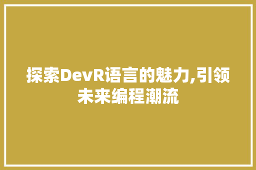探索DevR语言的魅力,引领未来编程潮流