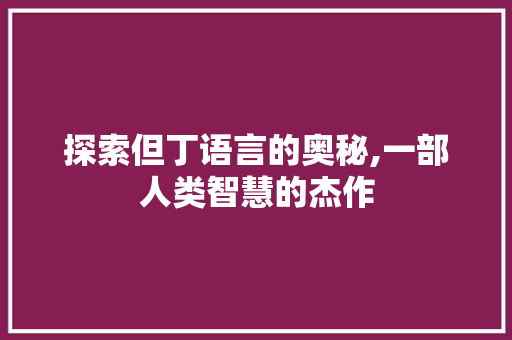 探索但丁语言的奥秘,一部人类智慧的杰作