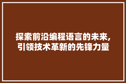 探索前沿编程语言的未来,引领技术革新的先锋力量