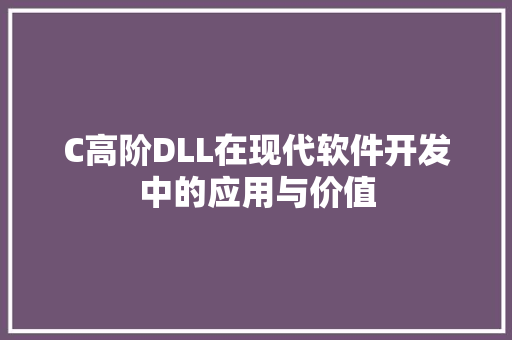 C高阶DLL在现代软件开发中的应用与价值