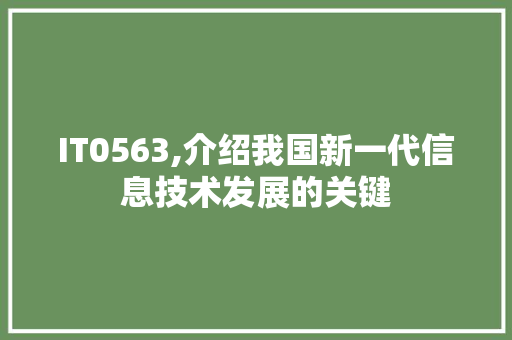 IT0563,介绍我国新一代信息技术发展的关键