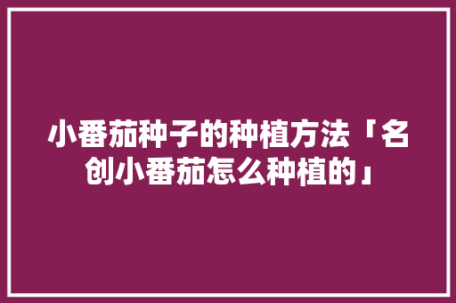 小番茄种子的种植方法「名创小番茄怎么种植的」 小番茄种子的种植方法「名创小番茄怎么种植的」 种植技巧