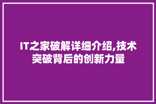 IT之家破解详细介绍,技术突破背后的创新力量