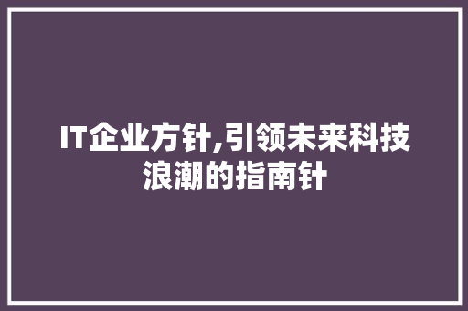 IT企业方针,引领未来科技浪潮的指南针