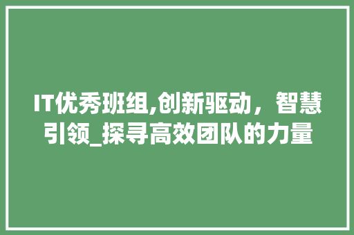 IT优秀班组,创新驱动，智慧引领_探寻高效团队的力量源泉