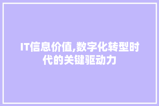 IT信息价值,数字化转型时代的关键驱动力