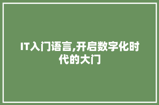 IT入门语言,开启数字化时代的大门
