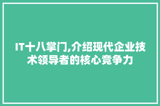 IT十八掌门,介绍现代企业技术领导者的核心竞争力