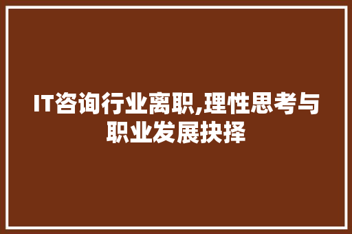IT咨询行业离职,理性思考与职业发展抉择