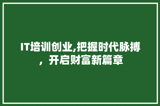 IT培训创业,把握时代脉搏，开启财富新篇章