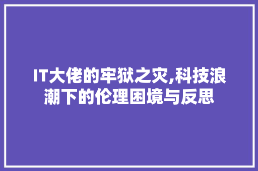IT大佬的牢狱之灾,科技浪潮下的伦理困境与反思