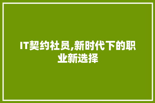 IT契约社员,新时代下的职业新选择