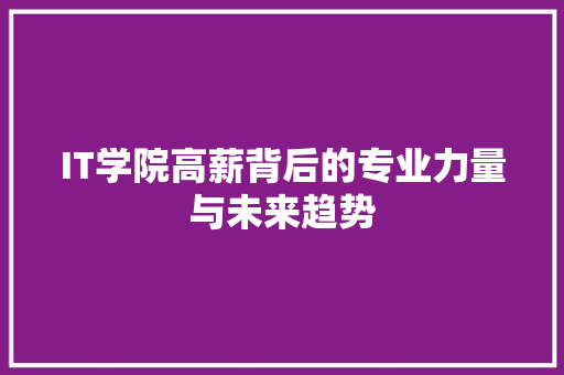 IT学院高薪背后的专业力量与未来趋势