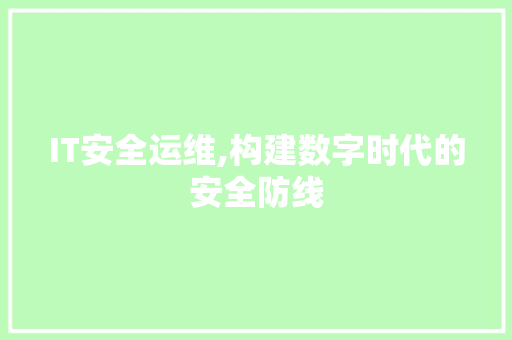 IT安全运维,构建数字时代的安全防线