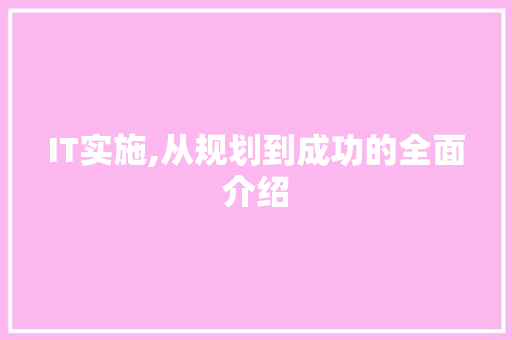IT实施,从规划到成功的全面介绍