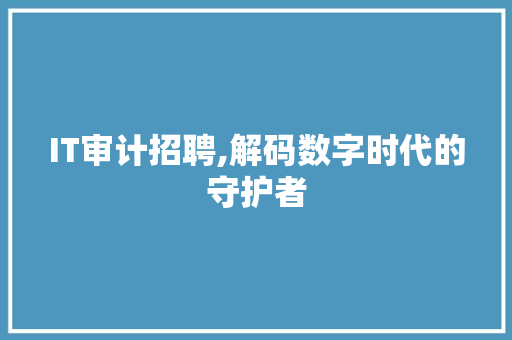 IT审计招聘,解码数字时代的守护者