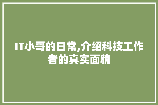 IT小哥的日常,介绍科技工作者的真实面貌