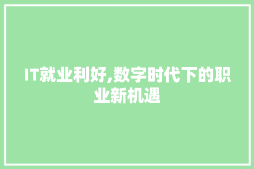 IT就业利好,数字时代下的职业新机遇