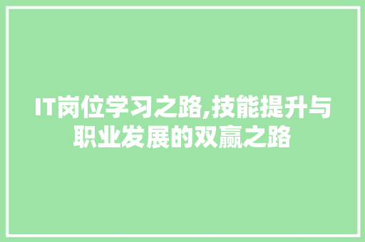 IT岗位学习之路,技能提升与职业发展的双赢之路