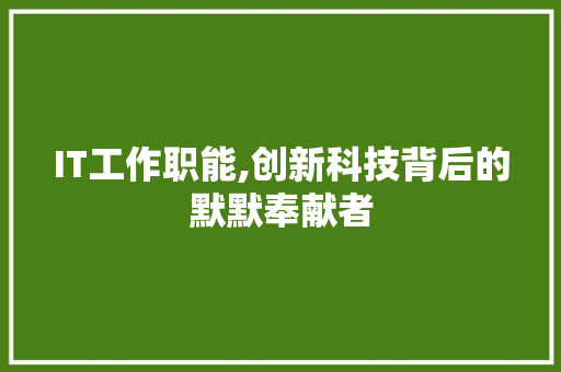 IT工作职能,创新科技背后的默默奉献者