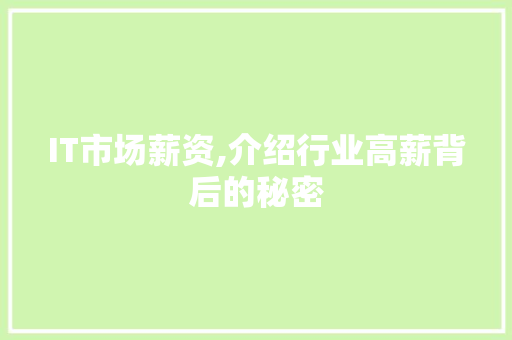 IT市场薪资,介绍行业高薪背后的秘密 IT市场薪资,介绍行业高薪背后的秘密