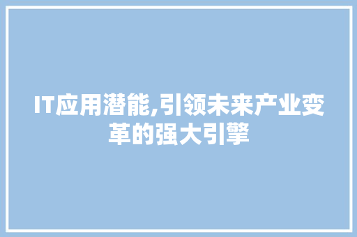 IT应用潜能,引领未来产业变革的强大引擎