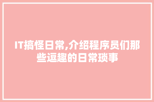 IT搞怪日常,介绍程序员们那些逗趣的日常琐事