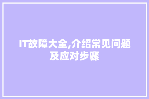 IT故障大全,介绍常见问题及应对步骤