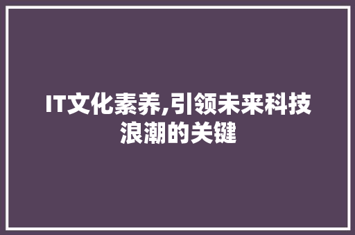 IT文化素养,引领未来科技浪潮的关键