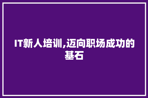 IT新人培训,迈向职场成功的基石
