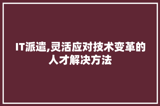 IT派遣,灵活应对技术变革的人才解决方法