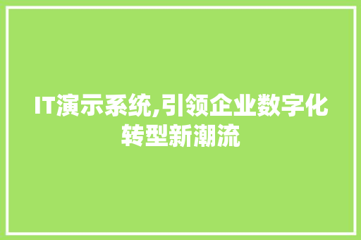 IT演示系统,引领企业数字化转型新潮流