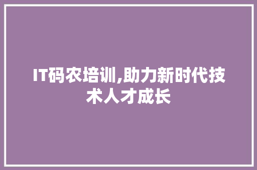 IT码农培训,助力新时代技术人才成长
