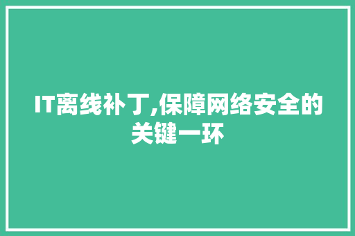 IT离线补丁,保障网络安全的关键一环