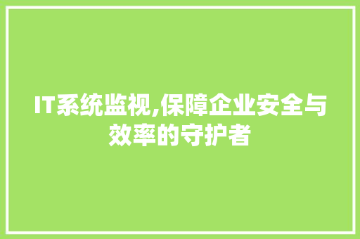 IT系统监视,保障企业安全与效率的守护者