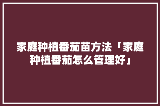 家庭种植番茄苗方法「家庭种植番茄怎么管理好」 家庭种植番茄苗方法「家庭种植番茄怎么管理好」 花朵知识