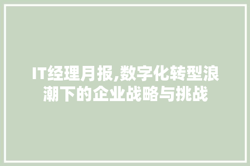 IT经理月报,数字化转型浪潮下的企业战略与挑战