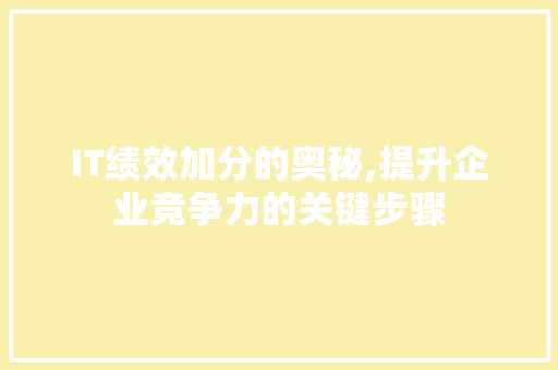 IT绩效加分的奥秘,提升企业竞争力的关键步骤