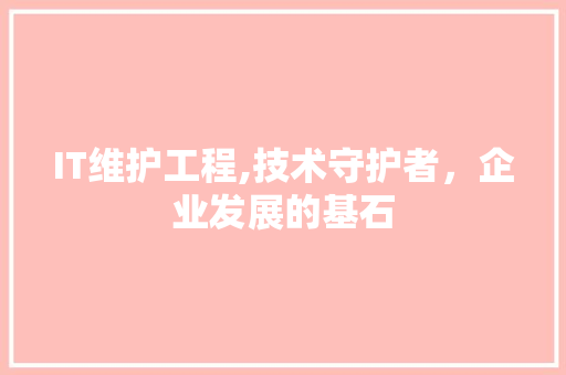 IT维护工程,技术守护者，企业发展的基石