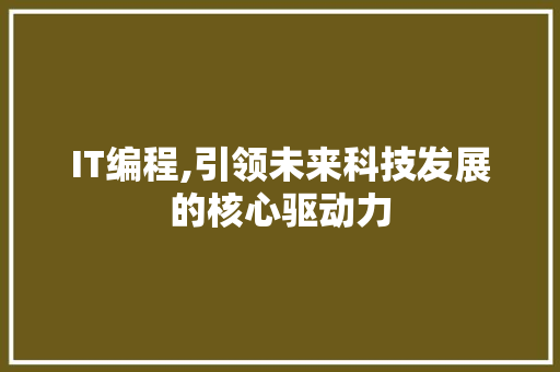 IT编程,引领未来科技发展的核心驱动力
