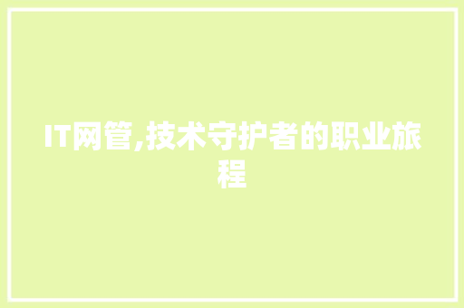 IT网管,技术守护者的职业旅程