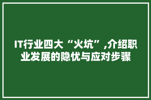 IT行业四大“火坑”,介绍职业发展的隐忧与应对步骤