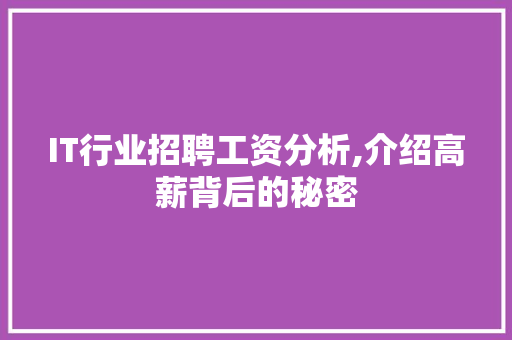 IT行业招聘工资分析,介绍高薪背后的秘密