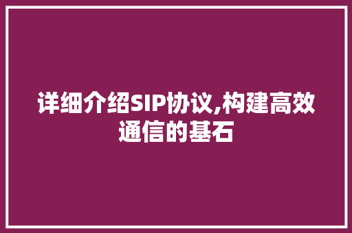 详细介绍SIP协议,构建高效通信的基石