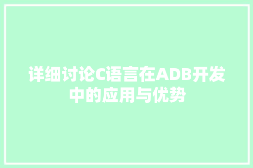 详细讨论C语言在ADB开发中的应用与优势