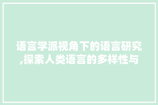 语言学派视角下的语言研究,探索人类语言的多样性与统一性