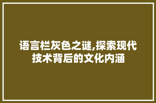 语言栏灰色之谜,探索现代技术背后的文化内涵