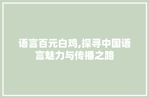 语言百元白鸡,探寻中国语言魅力与传播之路